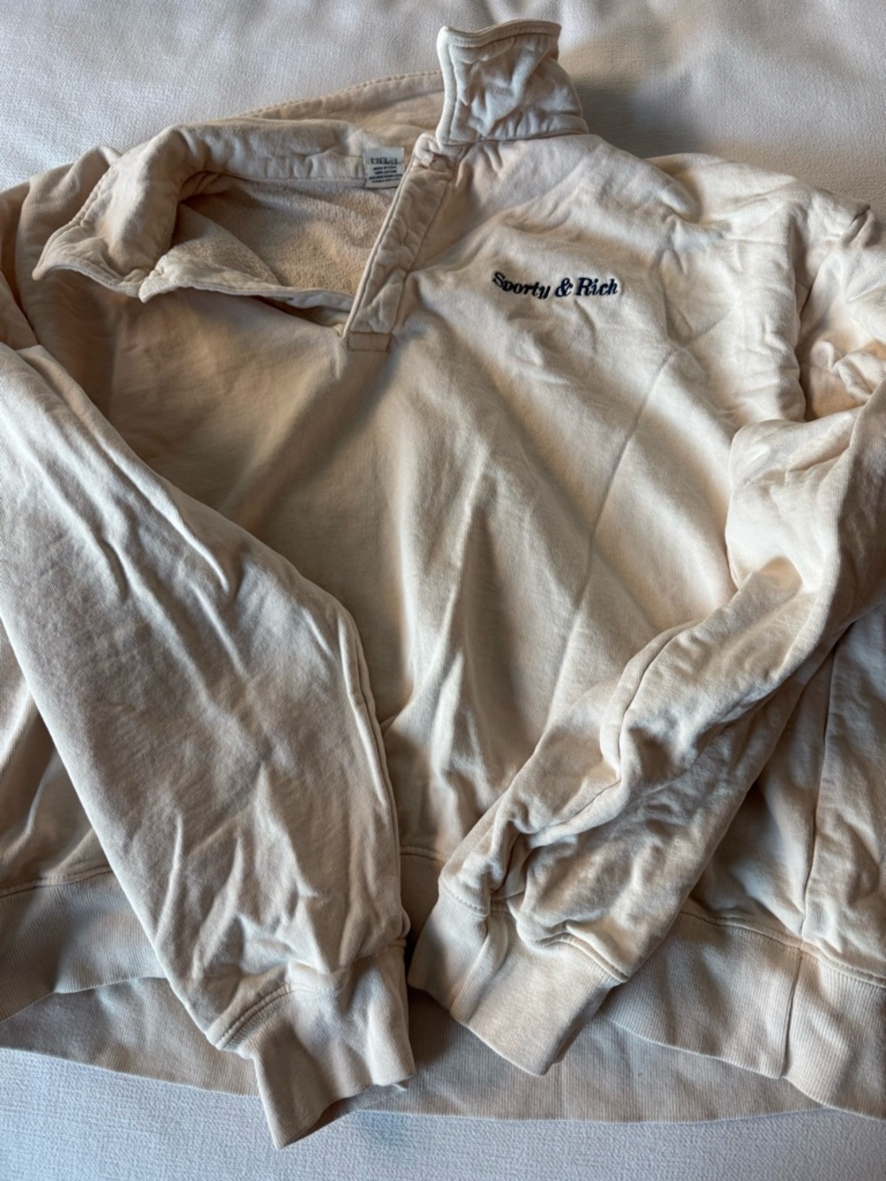 Sporty & Rich Cream Pullover Quarter‑Snap Sweatshirt